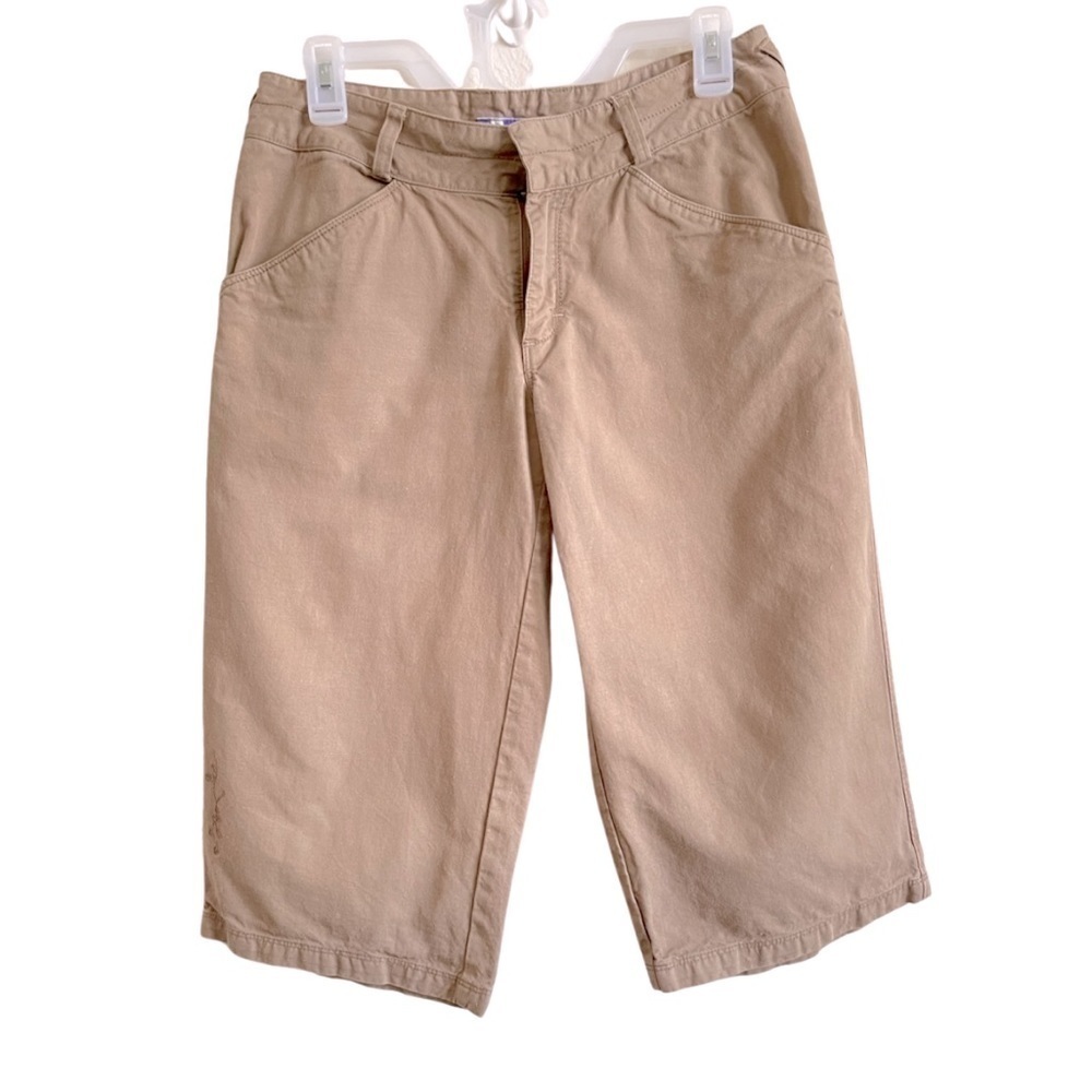 Ibex Women’s Long Shorts Size 4 khaki Organic Cotton Embroidered Outdoor Travel